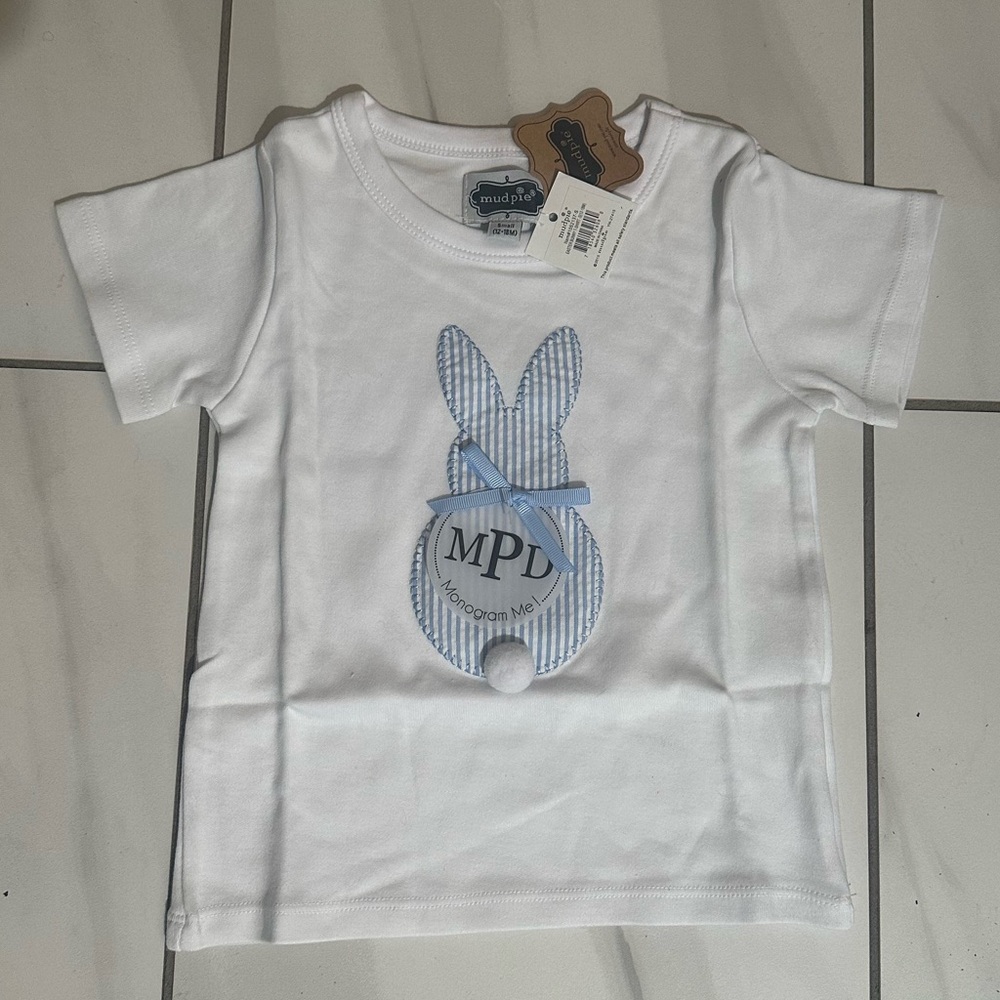 Mud Pie Easter Bunny monogramable t shirt NWT 12-18 mo.